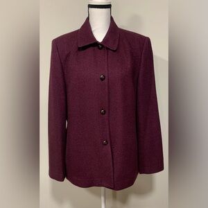 Talbots Coat Purple Silk Wool Blend Lined Slash Pockets Button close Womens 12